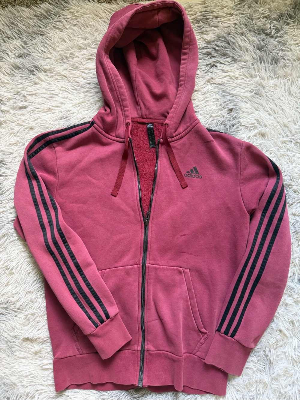 adidas Rose Red Full-Zip Hoodie with Black Three-Stripes